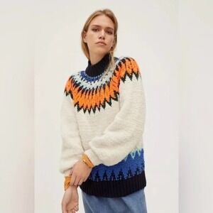 Anthropologie Pilcro Selene Fair Isle Mock Neck Fuzzy Sweater size‎ XS Cozy Warm